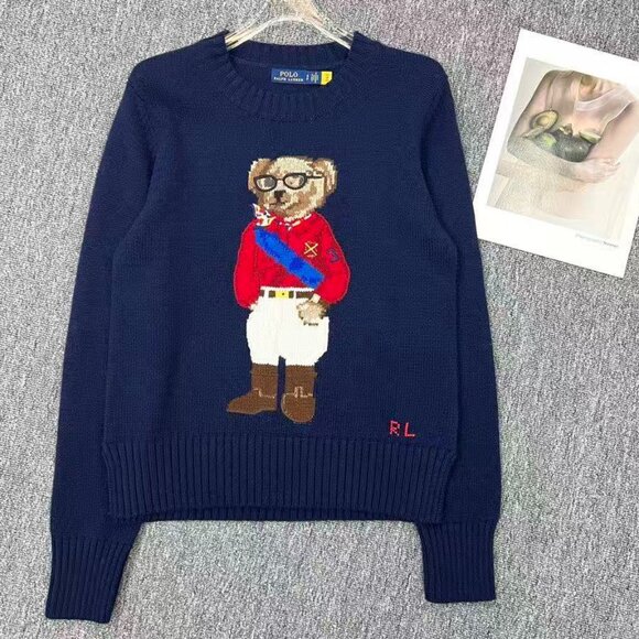 Polo Ralph Lauren Navy blue women's sweater with knight bear pattern - Picture 2 of 11